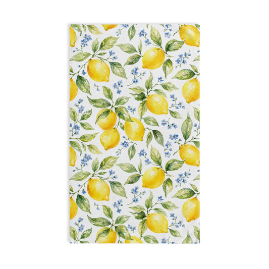 Lemon Hand Towel, Citrus Fruit Yellow Watercolor Mediterranean Guest Bath Softest Bathroom Spa Tea Cotton Kitchen Gift Her Women Linen