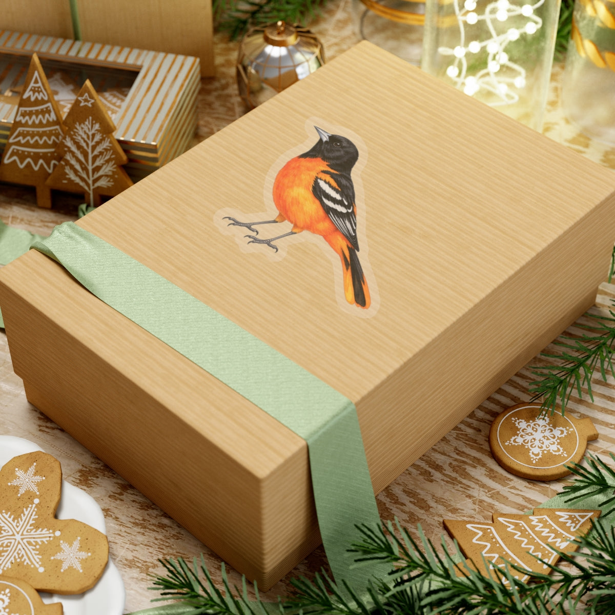 Baltimore Oriole Bird Sticker Decal, Orange Birdwatcher Watercolor Art Vinyl Laptop Waterbottle Tumbler Car Waterproof Bumper Clear Die Cut