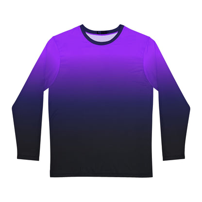 Black Blue Purple Ombre Men Long Sleeve Tshirt, Gradient Tie Dye Unisex Guys Women Designer Graphic Aesthetic Print Crew Neck Tee Shirt Top