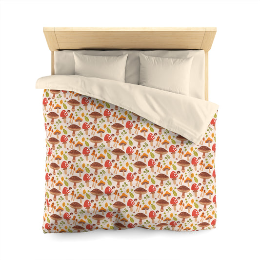 Mushroom Duvet Cover, Forest Retro Vintage Cottagecore Microfiber Full Queen King Twin XL Size Unique Bed Linen Bedding Bedroom Home Decor
