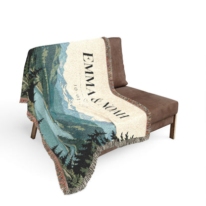 Custom Couples Blanket Throw Blanket Tapestry, Personalized Family Name Mountain Nature Cotton Fringe Small Large Bed 50x60 Wall Hanging