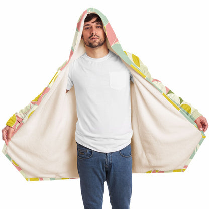 Mid Century Modern Hooded Cloak, Geometric Retro Vintage Coat Men Women Male Ladies Winter Warm Mink Fleece Blanket Wearable Cape