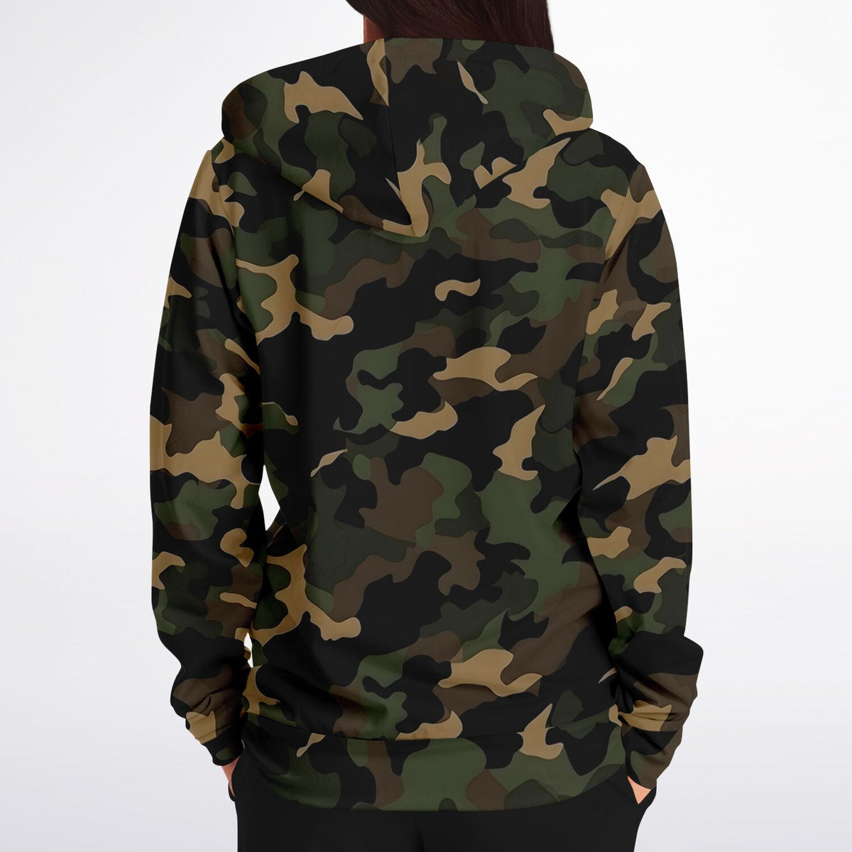 Brown Green Camo Zip Up Hoodie, Black Camouflage Full Zipper Pocket Men Women Unisex Adult Aesthetic Cotton Fleece Hooded Sweatshirt