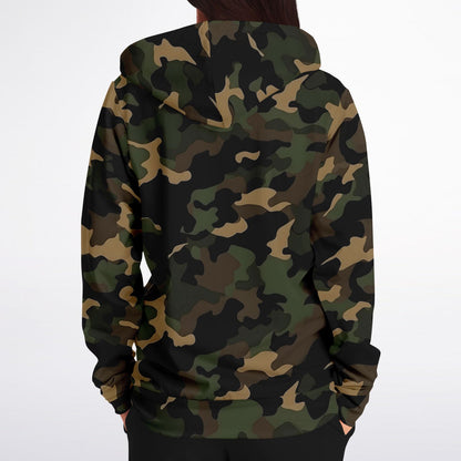 Brown Green Camo Zip Up Hoodie, Black Camouflage Full Zipper Pocket Men Women Unisex Adult Aesthetic Cotton Fleece Hooded Sweatshirt