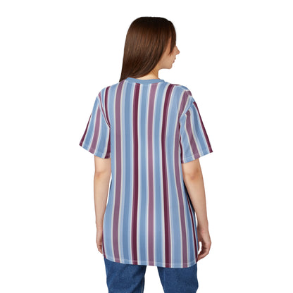 Blue Burgundy Striped Tshirt, Vertical Stripe Designer Aesthetic Lightweight Heavyweight Crewneck Men Women Tee Top Short Sleeve Shirt