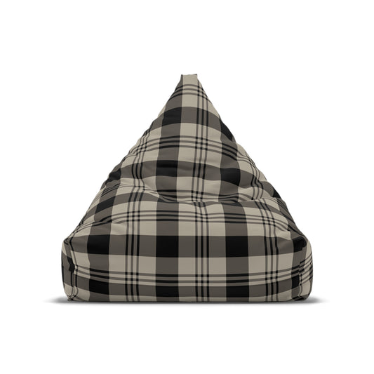 Plaid Bean Bag Chair Cover, Grey Beige Check Washable Triangle Furniture Small Large Adult Children Kids Sofa Apartment Dorm Unfilled Sack