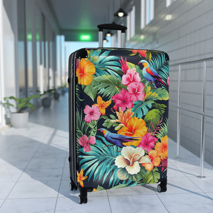 Tropical Flowers Suitcase Luggage, Pink Birds Parrot Carry On 4 Wheels Cabin Travel Small Large Set Rolling Spinner Designer Hard Shell Case - Starcove Fashion