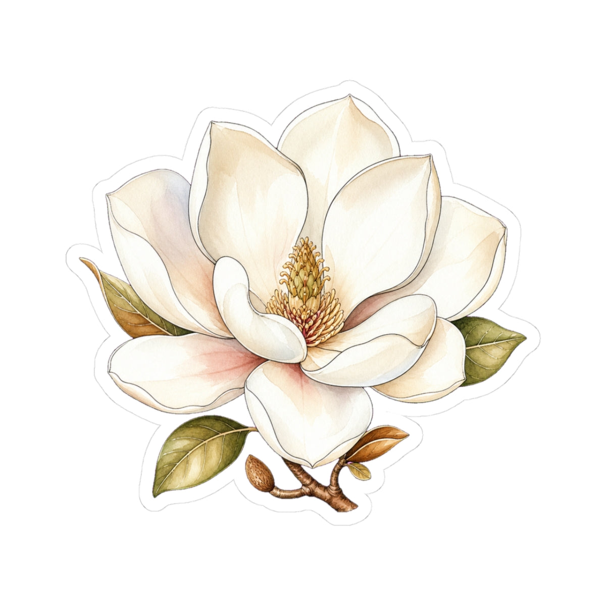 White Magnolia Flower Sticker Decal, Blossom Floral Watercolor Art Vinyl Cute Waterbottle Tumbler Car Waterproof Bumper Clear Die Cut Wall - Starcove Fashion