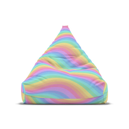 Rainbow Bean Bag Chair Cover, Pastel Wavy Stripes Washable Triangle Furniture Small Large Adult Children Kids Playroom Apartment Dorm Decor