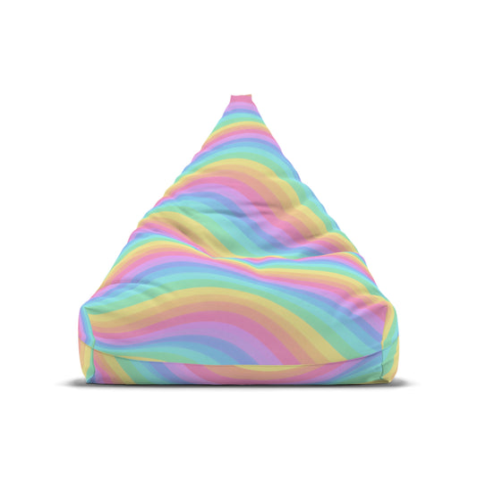 Rainbow Bean Bag Chair Cover, Pastel Wavy Stripes Washable Triangle Furniture Small Large Adult Children Kids Playroom Apartment Dorm Decor