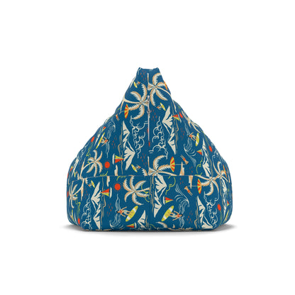 Palm Trees Bean Bag Chair Cover, Blue Coastal Ocean Beach Washable Triangle Small Large Adult Children Kids Sofa Apartment Dorm Unfilled