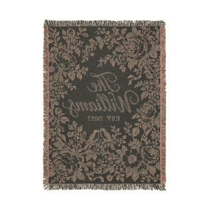 Custom Couples Blanket Throw Blanket Tapestry, Personalized Wedding Bridal Bride Anniversary Family Cotton Blue Toile Small Large Hanging