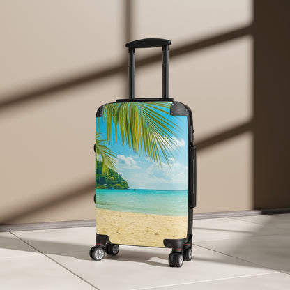 Tropical Beach Suitcase Luggage, Palm Tree Ocean Vacation Carry On With 4 Wheels Cabin Small Large Set Rolling Spinner Lock Hard Shell