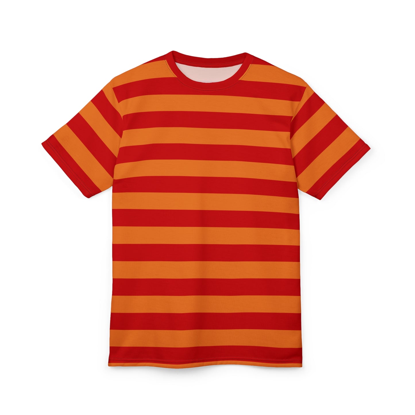 Red and Orange Striped Tshirt, Wide Stripe Designer Aesthetic Lightweight Heavyweight Crewneck Men Women Tee Top Short Sleeve Shirt - Starcove Fashion