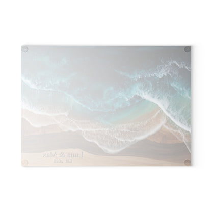 Personalized Glass Cutting Board, Custom Anniversary Coastal Wood Epoxy Charcuterie Chopping Tempered Small Large Kitchen Ocean Couples