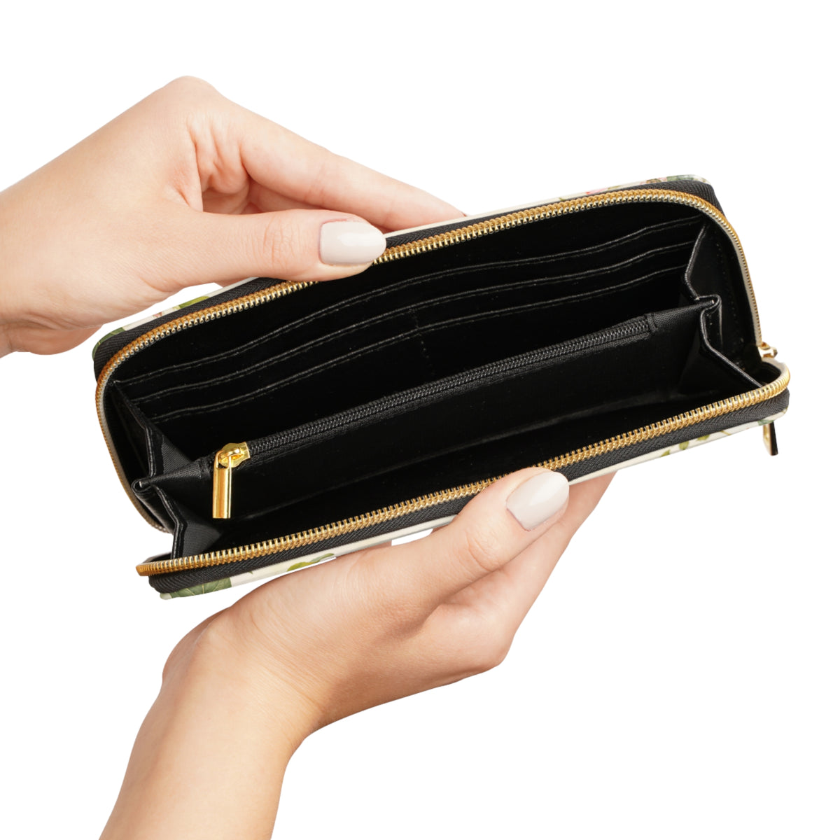 Hummingbird Leather Wallet Women, Floral Flowers Bird Vegan Zipper Zip Around Coins Credit Cards Pocket Cash Ladies Female Pouch Slim Purse