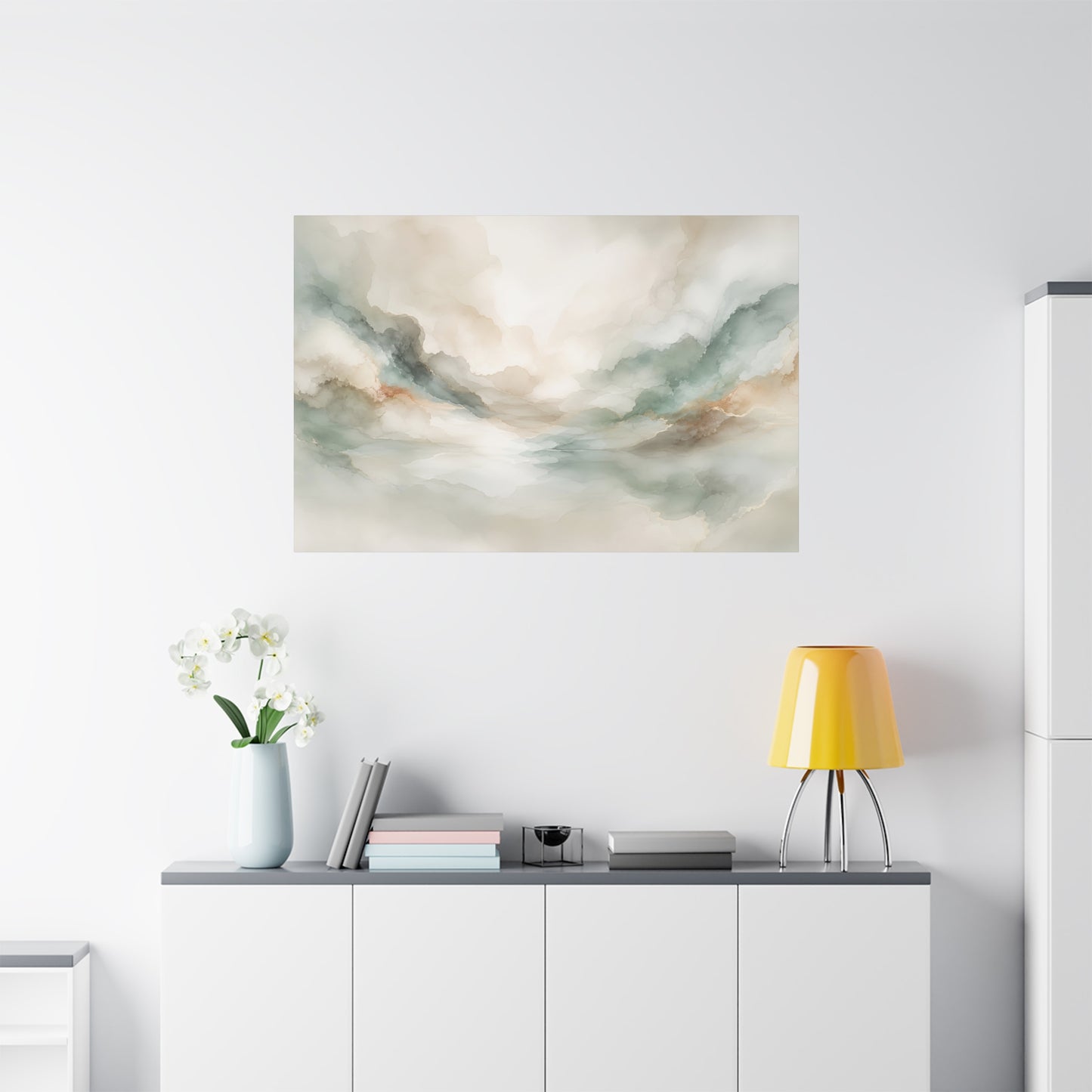 Dreamy Abstract Canvas Gallery Wrap, Sage Soft Neutral Watercolor Wall Art Print Decor Small Large Hanging Modern Landscape Living Room
