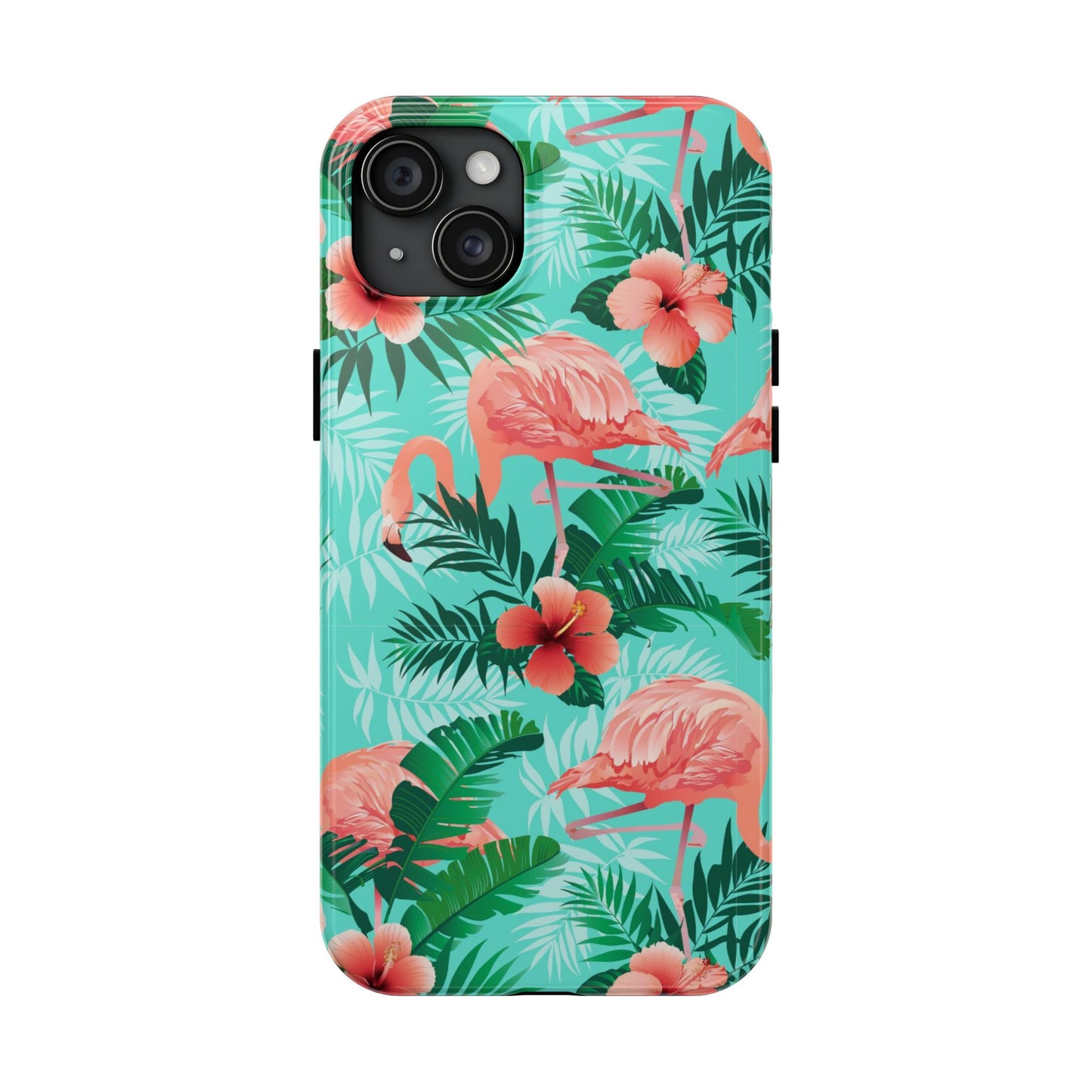Pink Flamingo iPhone 17 16 15 14 13 12 11 Pro Max Case, Green Tropical Leaf Monstera Print Cute Gift XS XR X 7 Plus 8 Tough Cell Phone - Starcove Fashion