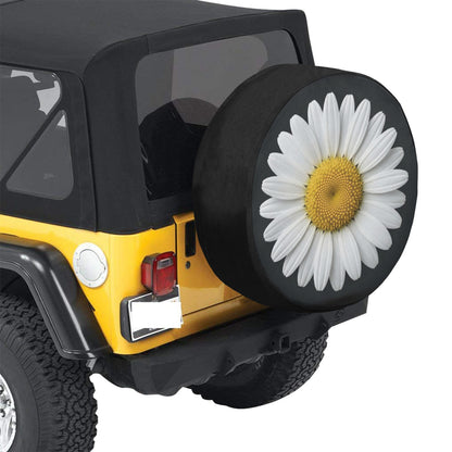 White Daisy Car Spare Tire Cover, Floral Flower Back Rear Extra Wheel Black Camera Hole Unique Women  RV Camper Auto Trailer Motorhome - Starcove Fashion