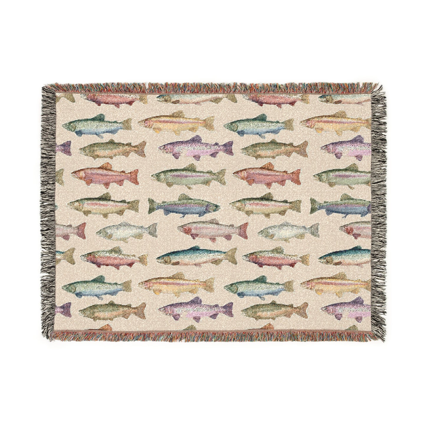 Rainbow Trout Woven Throw Blanket Tapestry, Fishing Lake House Camping Cotton Fringe Warm Adult Kids Small Large Sofa Bed 50x60 Decorative