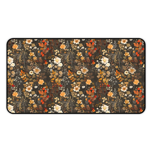 Floral Desk Mat, Brown Flowers Gaming Mouse Pad Art Small Extra Large Wide Big XL Long Keyboard Unique Office Computer Laptop