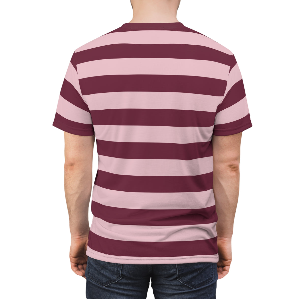 Burgundy Pink Striped Tshirt, Maroon Blush Horizontal Retro Designer Lightweight Heavyweight Crewneck Men Women Tee Top Short Sleeve Shirt