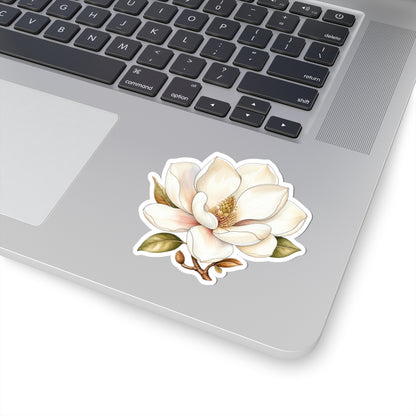 White Magnolia Flower Sticker Decal, Blossom Floral Watercolor Art Vinyl Cute Waterbottle Tumbler Car Waterproof Bumper Clear Die Cut Wall - Starcove Fashion