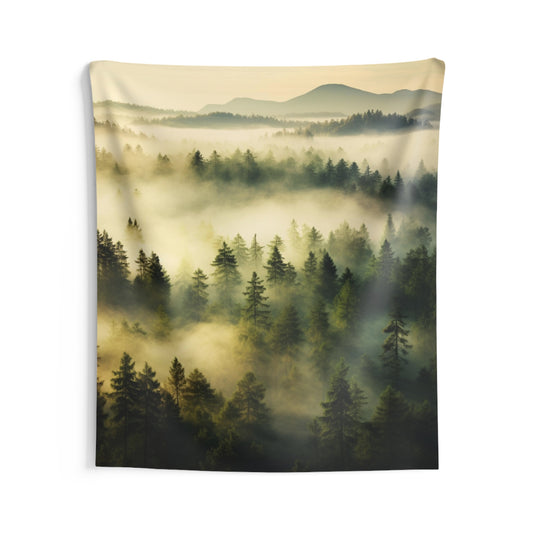 Foggy Pine Trees Tapestry, Fog Forest Mountain Wall Art Hanging Cool Unique Vertical Aesthetic Large Small Decor Bedroom College Dorm Room Starcove Fashion