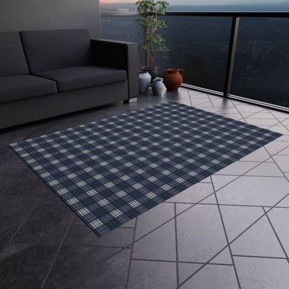 Blue Navy Grey Plaid Outdoor Area Rug, Tartan Check Waterproof Carpet Floor Decor Large 2x3 4x6 3x5 5x7 8x10 Patio Small Large Camping Mat