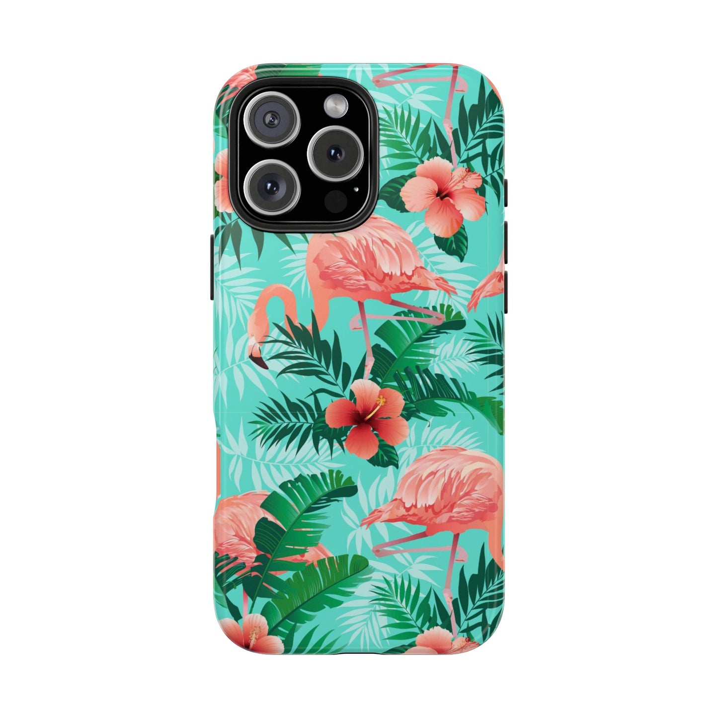 Pink Flamingo iPhone 17 16 15 14 13 12 11 Pro Max Case, Green Tropical Leaf Monstera Print Cute Gift XS XR X 7 Plus 8 Tough Cell Phone - Starcove Fashion