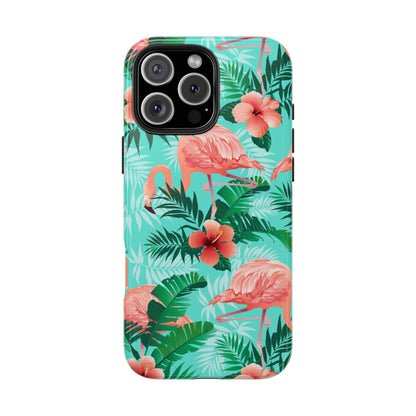 Pink Flamingo iPhone 17 16 15 14 13 12 11 Pro Max Case, Green Tropical Leaf Monstera Print Cute Gift XS XR X 7 Plus 8 Tough Cell Phone - Starcove Fashion
