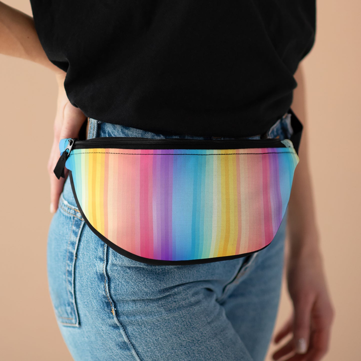 Rainbow Stripes Fanny Pack, Ombre Waist Belt Bag Crossbody Women Men Hip Bum 90s Designer Shoulder Festival Waterproof