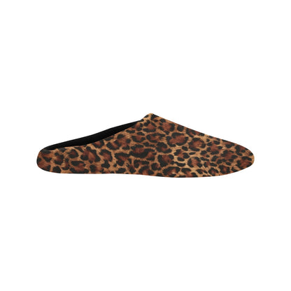 Leopard Women's Slippers, Brown Black Animal Print Leopard Ladies House Slide Handmade Bedroom Warm Winter Designer Slip On Cotton Shoes