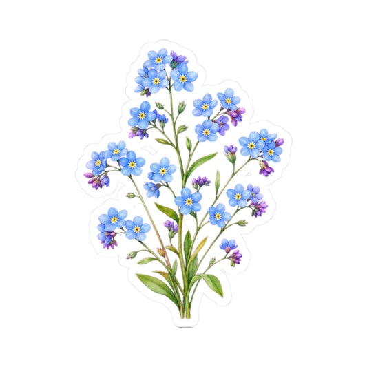 Blue Forget Me Not Flower Sticker Decal, Floral Watercolor Art Vinyl Cute Waterbottle Tumbler Car Waterproof Bumper Clear Die Cut Wall