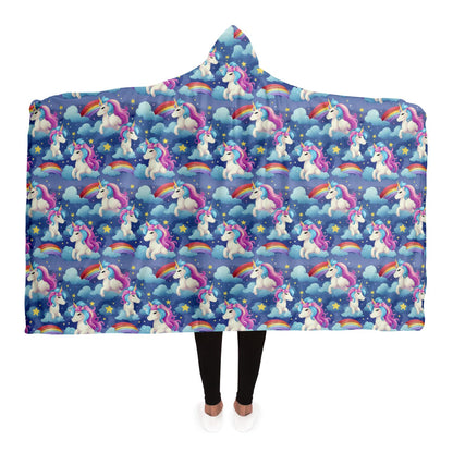 Unicorn Rainbow Hooded Blanket, Pink Blue Sherpa Fleece Soft