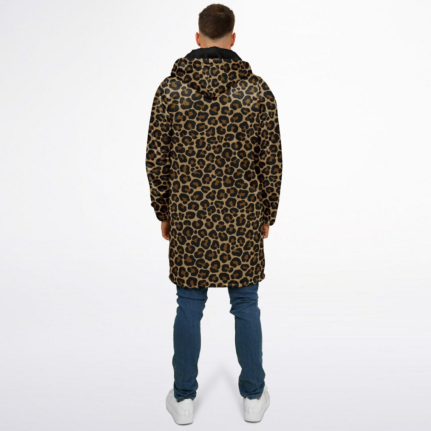 Leopard Hooded Cloak Fleece Jacket, Animal Print Cheetah Zipper Coat Men Women Male Ladies Winter Mink Hooded Parka Wearable Cape Pockets
