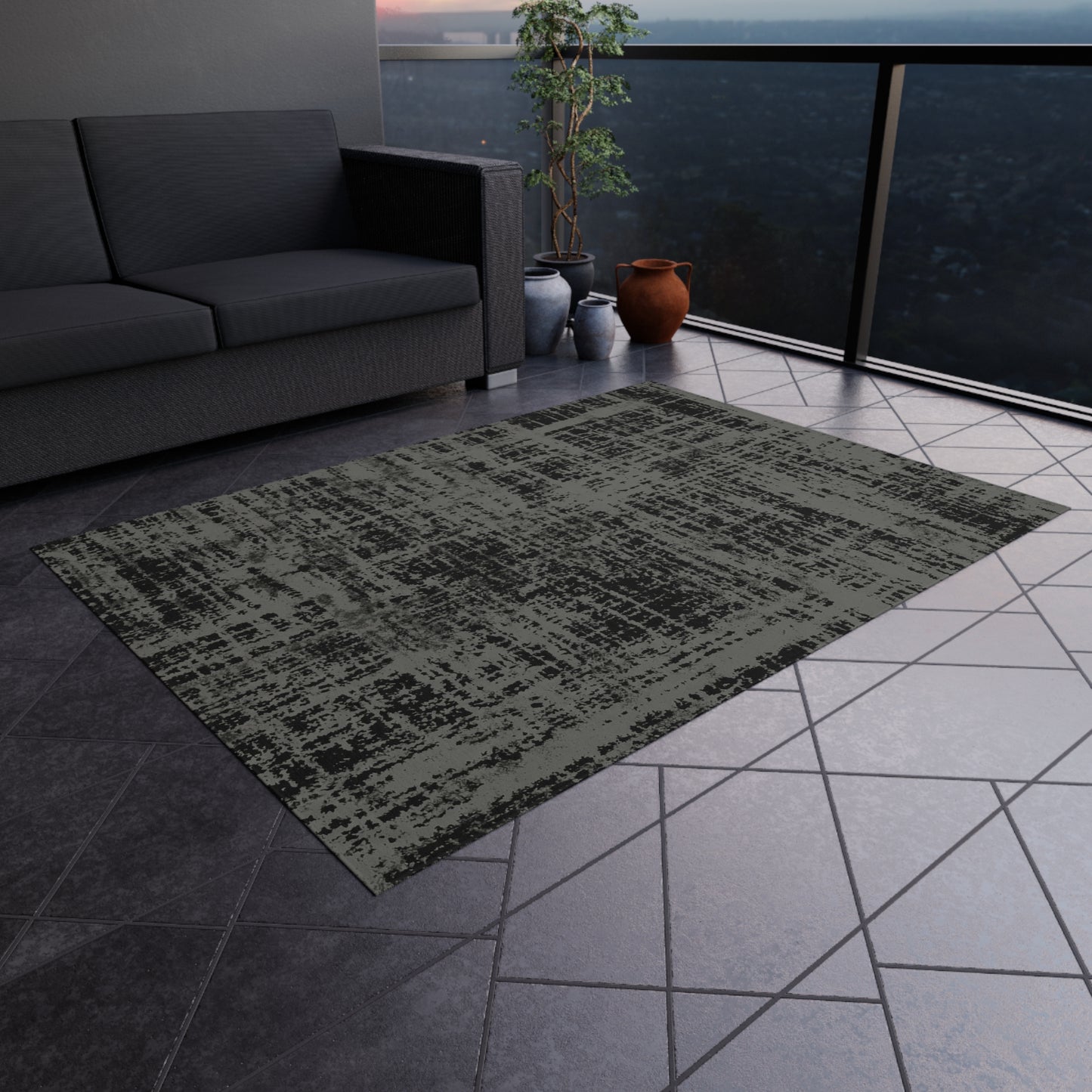 Black and Gray Outdoor Area Rug, Abstract Waterproof Patio Porch Exterior Carpet Home Floor Small Large 2x3 4x6 3x5 5x7 8x10 Camping Mat