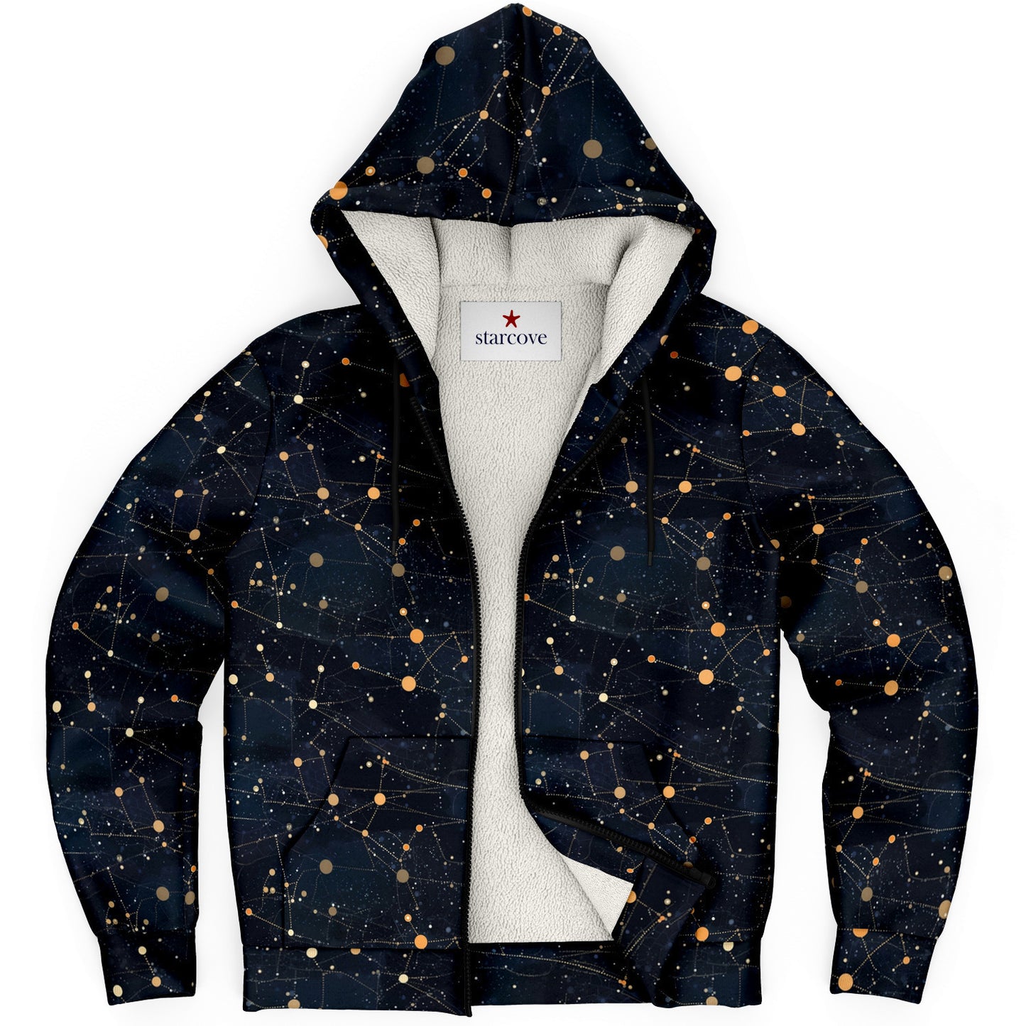 Constellation Zip Up Fleece Lined Hoodie, Space Galaxy Heavyweight Full Zipper Pocket Men Women Unisex Aesthetic Hooded Sweatshirt Jacket