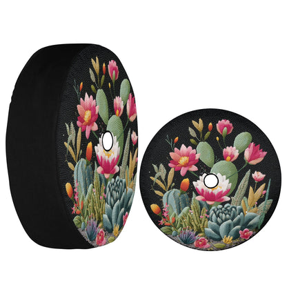 Cactus Succulent Spare Tire Cover, Floral Botanicals Flowers Faux Embroidery Rear Extra Backup Camera Hole Wheel RV Cars RV Trailer Campers - Starcove Fashion