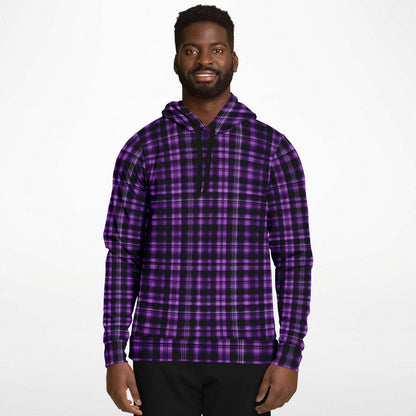Black and Purple Plaid Hoodie, Tartan Check Pullover Men Women Adult Aesthetic Graphic Cotton Hooded Sweatshirt with Pockets Starcove Fashion