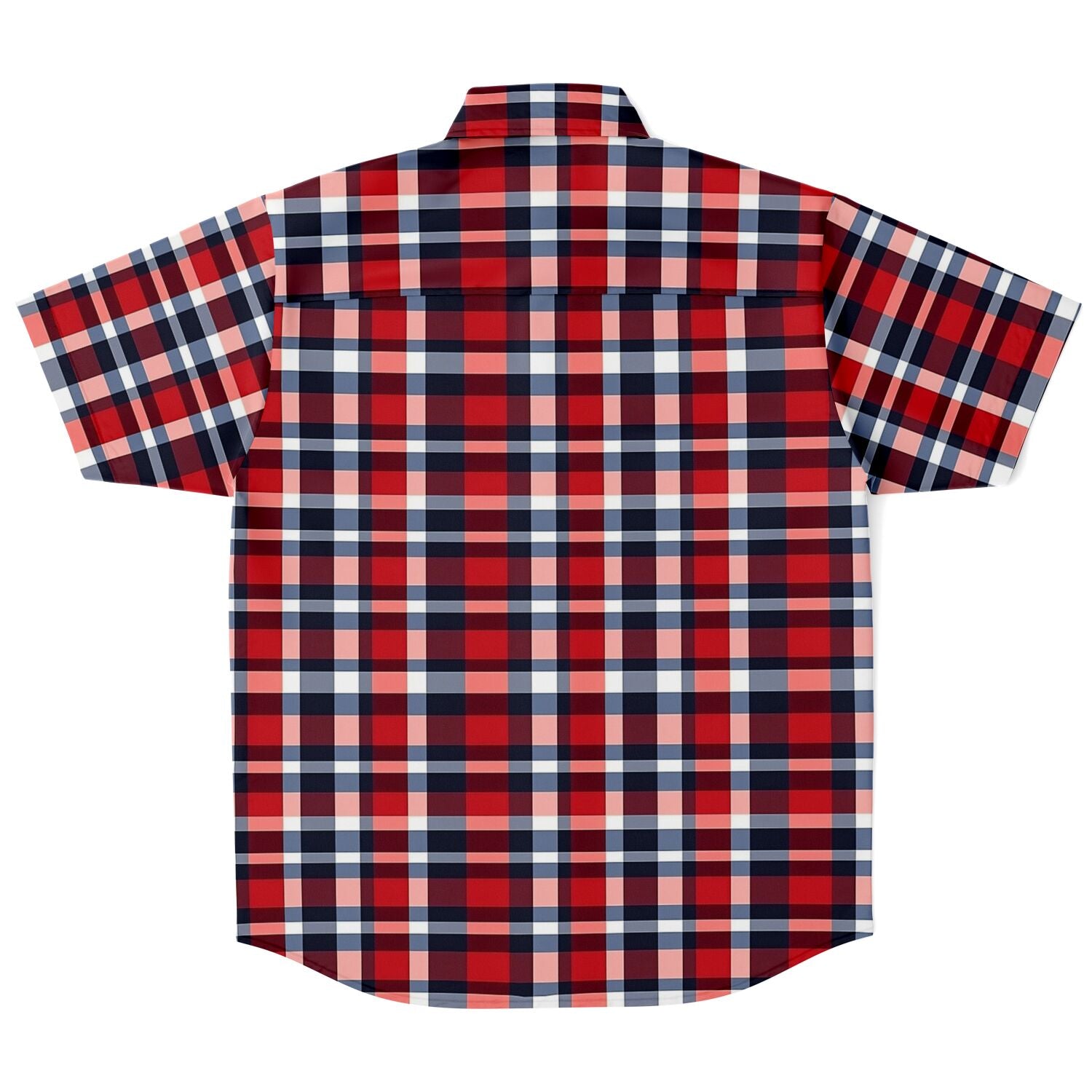 Buffalo Plaid Short Sleeve Men Button Up Shirt, Red White Blue Tartan Print Casual Buttoned Down Summer Collared Dress Shirt S Buffalo Plaid Short Sleeve Men Button Up Shirt, Red White Blue Tartan Print Casual Buttoned Down Summer Collared Dress Shirt S