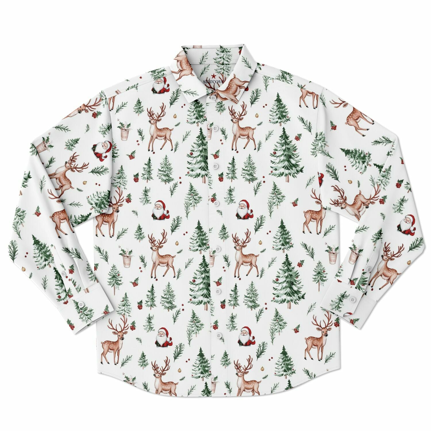 White Christmas Long Sleeve Men Button Up Shirt, Santa Claus Xmas Trees Guys Male Print Buttoned Down Collared Casual Dress Plus Size Shirt M White Christmas Long Sleeve Men Button Up Shirt, Santa Claus Xmas Trees Guys Male Print Buttoned Down Collared Casual Dress Plus Size Shirt M