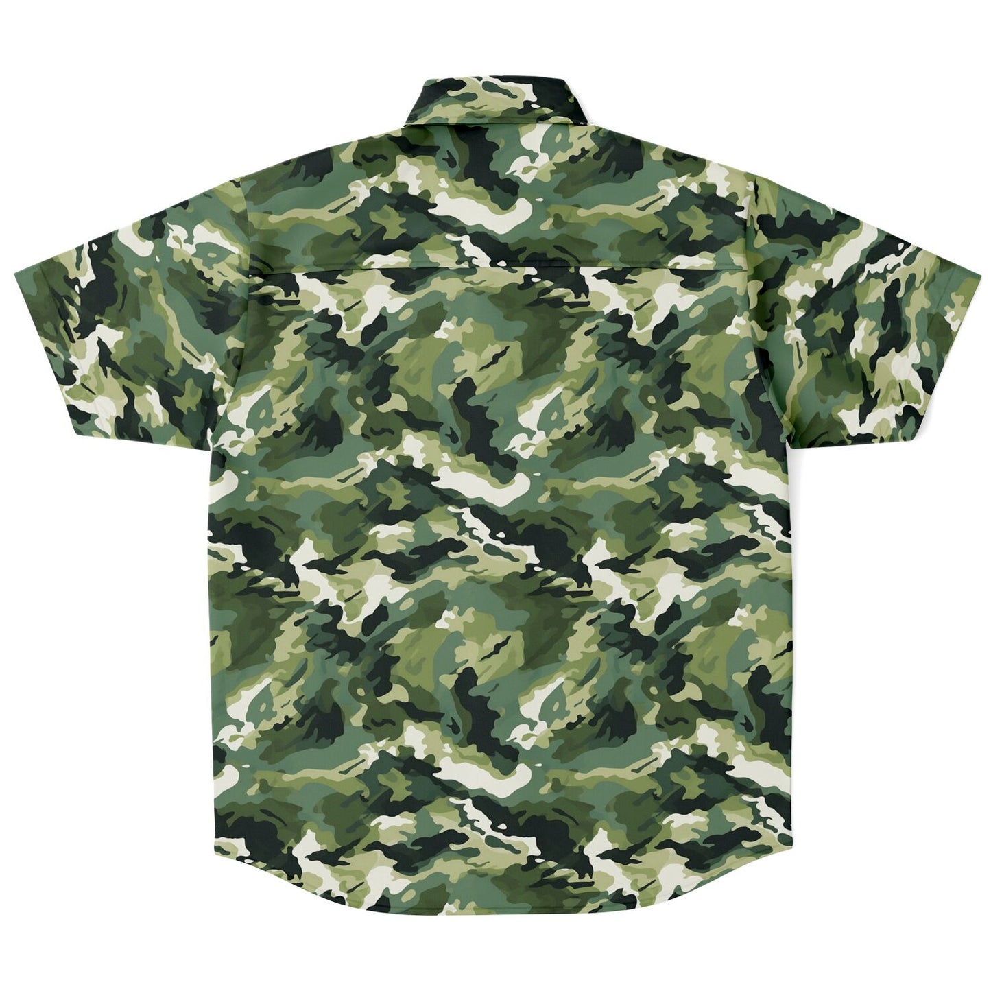 Green Short Sleeve Men Button Up Shirt, Brush Strokes Camo Camouflage Print Casual Buttoned Down Summer Collared Dress Shirt