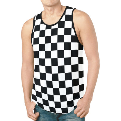 Checkered Tank Top Shirt, Black White Check Men Guys Male Sleeveless Festival Yoga Workout Fitness Sports Summer Casual Muscle Graphic Tee