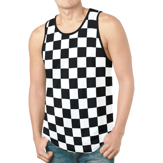 Checkered Tank Top Shirt, Black White Check Men Guys Male Sleeveless Festival Yoga Workout Fitness Sports Summer Casual Muscle Graphic Tee