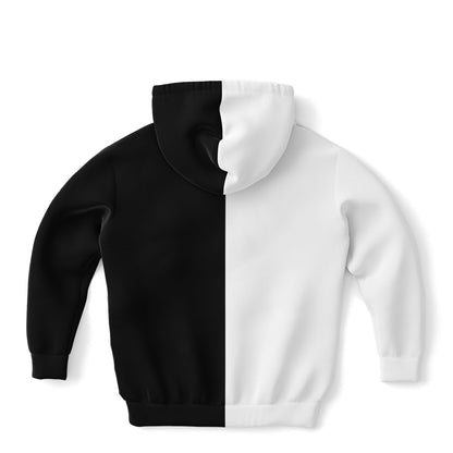 Half Black Half White Kids Pullover Hoodie, Two Tone Color Split Girls Boy Toddler Youth Children Fleece Cozy Hooded Sweatshirt Pockets