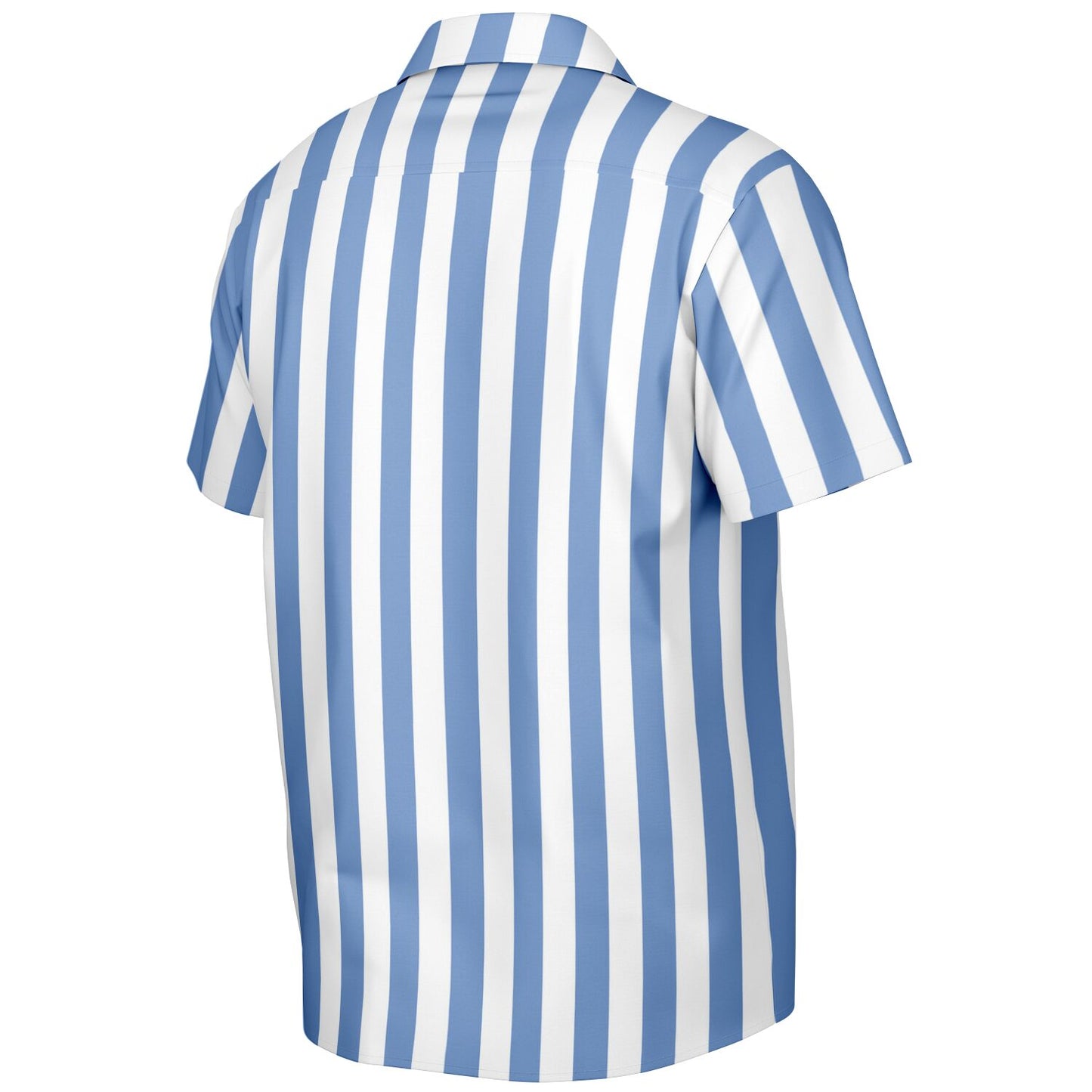 Blue White Striped Men Button Down Shirt, Beach Spread Collar Short Sleeve Guys Casual Print Buttoned Up Plus Size Unisex