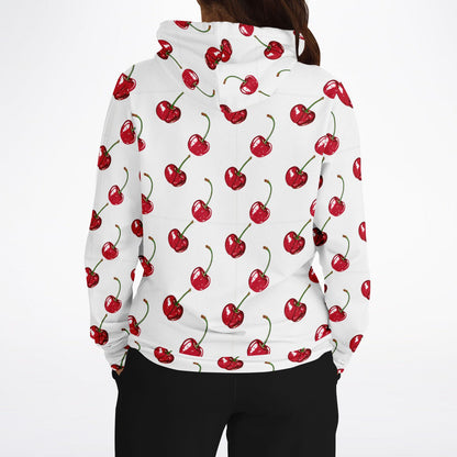 Cherry Hoodie, Red White Fruit Pullover Men Women Adult Aesthetic Graphic Cotton Hooded Sweatshirt with Pockets Designer Plus Size