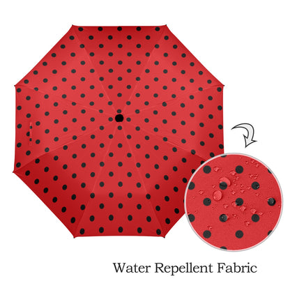 Black Red Polka Dot Umbrella, Ladybug Golf Semi-Automatic Sun Beach Rain Parasol Large Compact Travel Windproof Designer Luxury Folding - Starcove Fashion