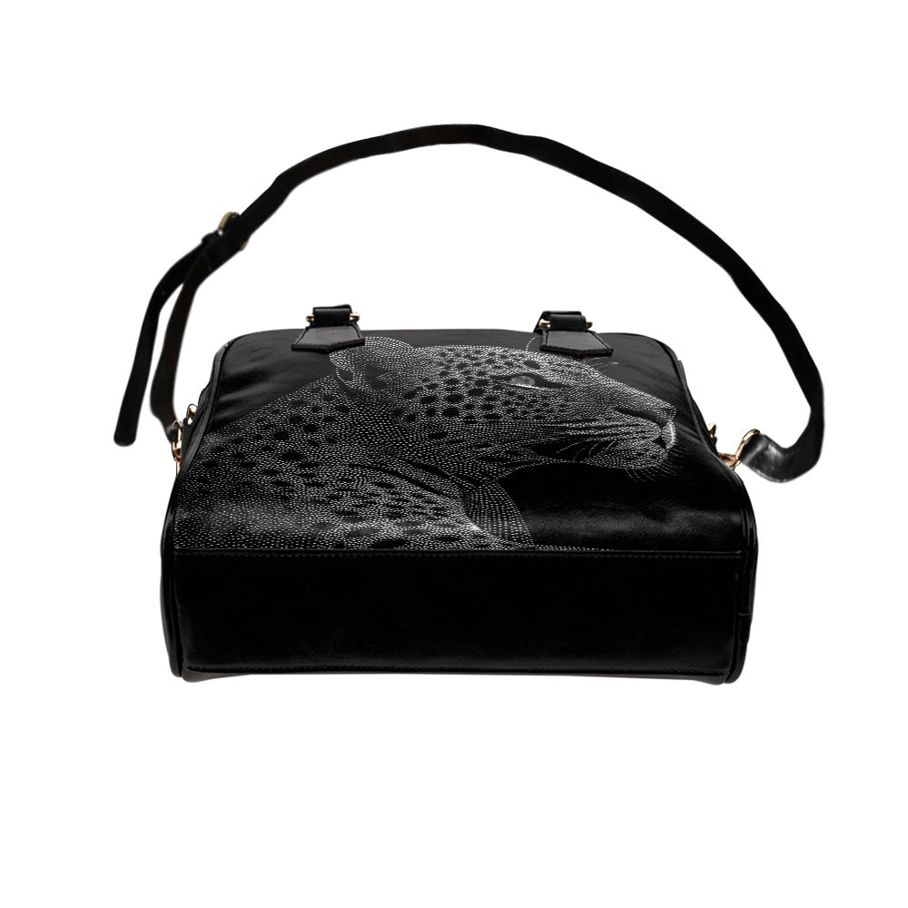 Leopard Purse, Animal Black Monochrome Cheetah Cute Small Shoulder Bag Vegan Leather Women Ladies Crossbody Designer Handbag Bag
